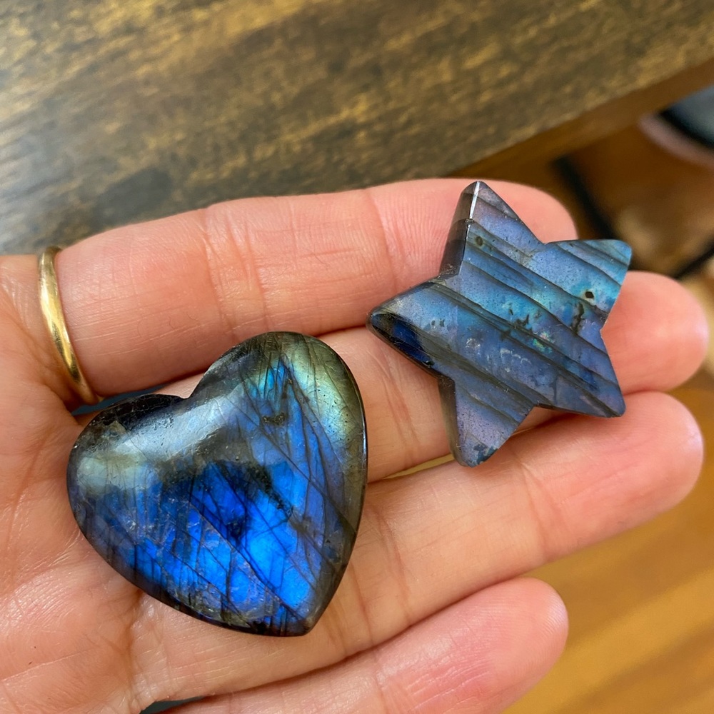 Labradorite heart and star stone cabochons